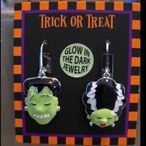 BELLA JACK Halloween Mr & Mrs Frankenstein & Glow in the Dark Earrings NEW NWT